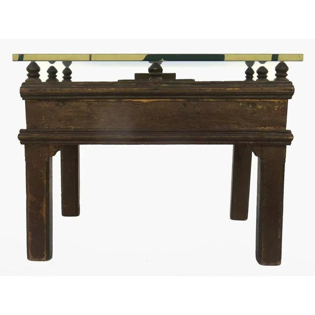 Spanish provincial table, canted square legs, molded edge.20" x 24" x 18" 1" thick glass top