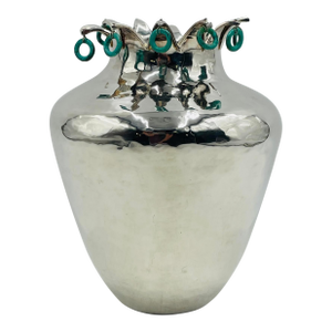 1980s Emilia Castillo Silver Vase With Stone Accents, Signed, Taxco Mexico