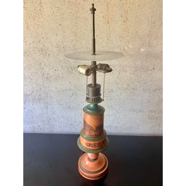 1940s French Neoclassical Painted Tole Table Lamps With Metal Shades - a Pair For Sale - Image 10 of 12