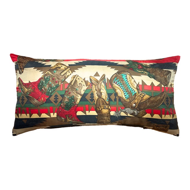 Ralph Lauren Cowboy Boots Vintage Silk Scarf Pillows 35" For Sale