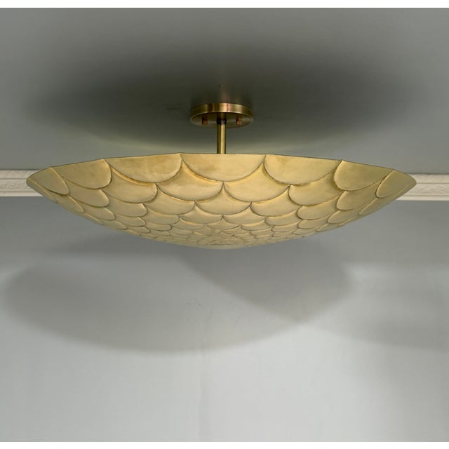Brass Flush Mount Ceiling Light | Gold Scalloped Fish Scale Style Fixture For Sale - Image 10 of 12