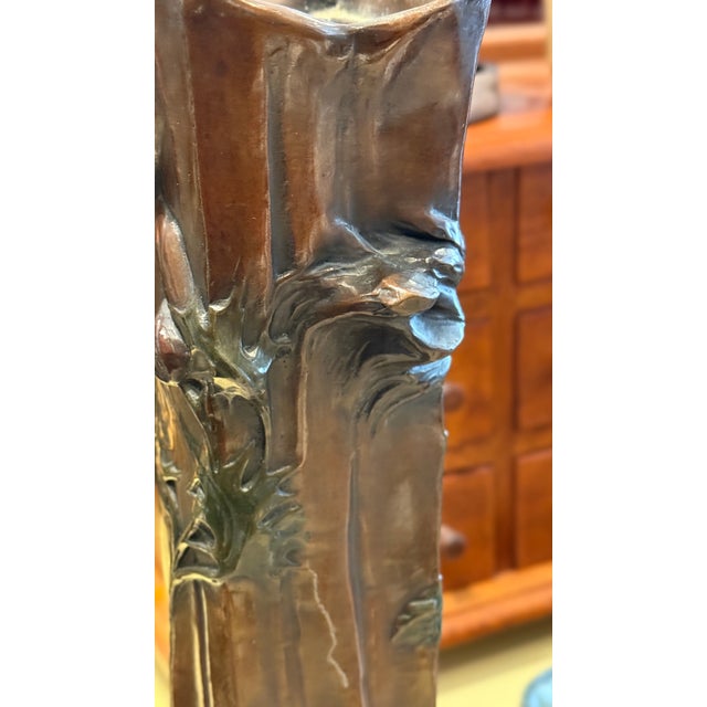 Early 20th Century Early Patinated Bronze Art Nouveau Vase With Maiden & Floral Design by Francesco Flora For Sale - Image 13 of 17