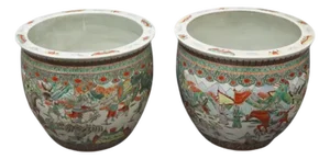 Pair of Chinese Famille Verte Large Porcealin Planters