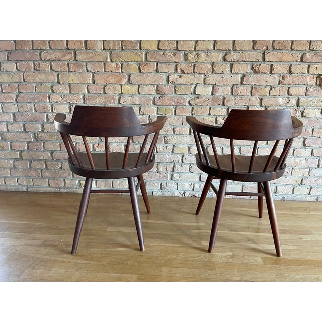 Vintage Captains Chairs in Walnut by George Nakashima for Nakashima Studio, 1960s, Set of 2 For Sale - Image 6 of 7