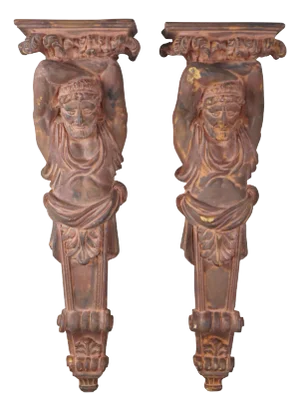 Late 20th Century Classical Grecian Atlas Figural Wall Shelf Corbels Brackets Sconces- Set of 2