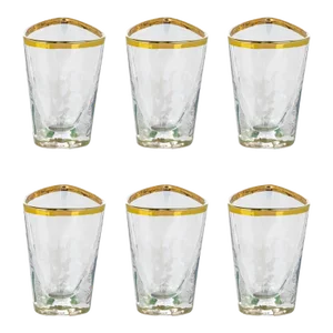 Kampari Triangular Shot Glasses with Gold Rim, Luster, Set of 6