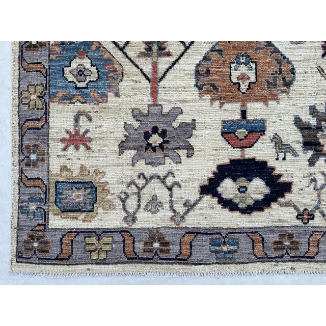 2000 - 2009 8.2x9.11 Oushak Design Carpet With Animals, Ivory For Sale - Image 5 of 7