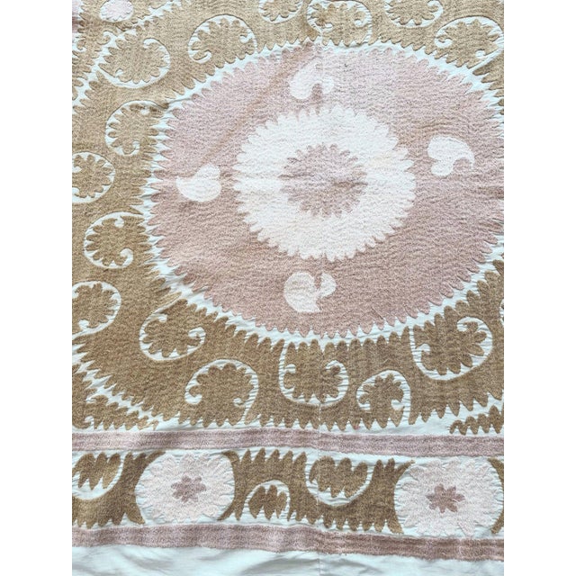 Mid-Century Modern Samarkand Suzani Tablecloth - Embroidered Textile For Sale - Image 3 of 9