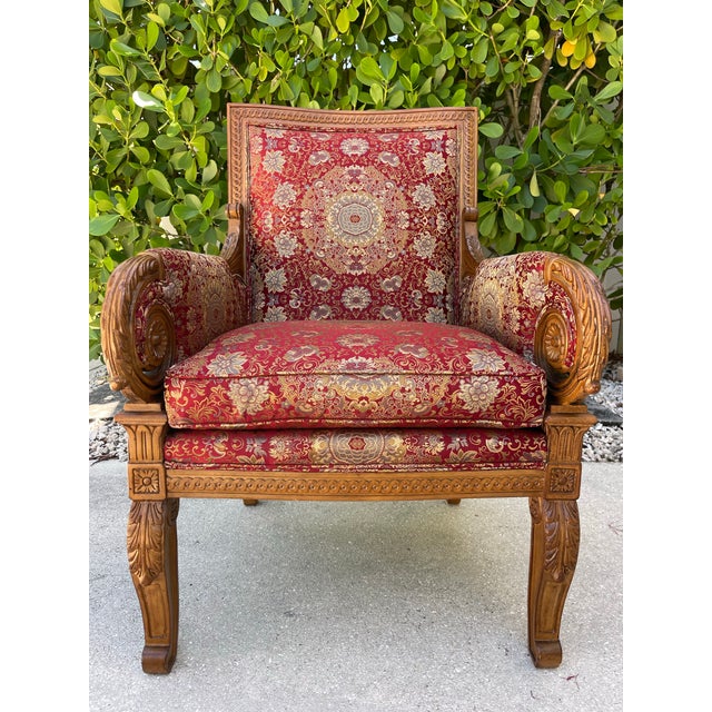 Red Vintage Sherrill Carved Wood Bergère-Style Accent Armchair – French / Hollywood Regency For Sale - Image 8 of 12