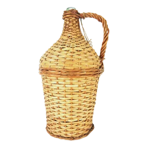 Mid 20th Century Woven Wicker Wrapped Glass Demijohn