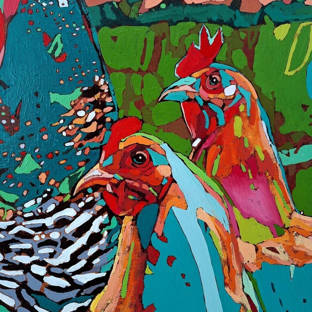Early 21st Century Rafal Gadowski, Rooster and Hens 12, 2026, Oil Painting on Canvas For Sale - Image 5 of 8