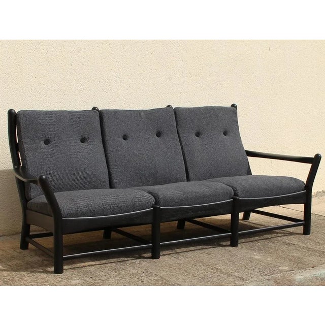 1970s Brutalist Three-Seats Sofa in Ebonized Wood For Sale - Image 5 of 6