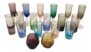 Vintage Multicolored Hand Blown Aperitif Glasses - Collection of 18