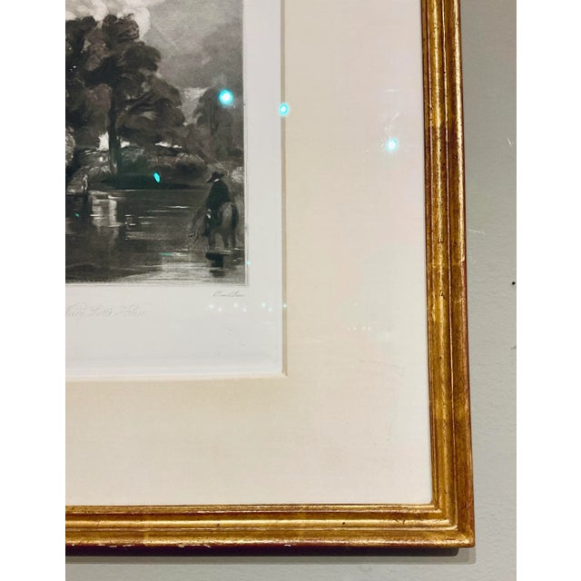 Antique Black and White Engraving Landscape of “Willy Lott’s House” by John Constable, hand wrapped cream silk matte, gold...