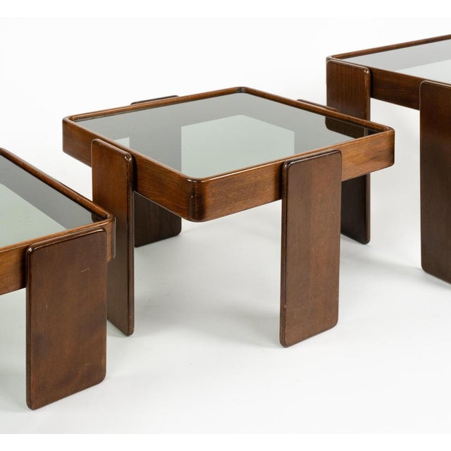 Wood and Glass Nesting Tables by Gianfranco Frattini, Italy, 1970s, Set of 3 For Sale - Image 15 of 18