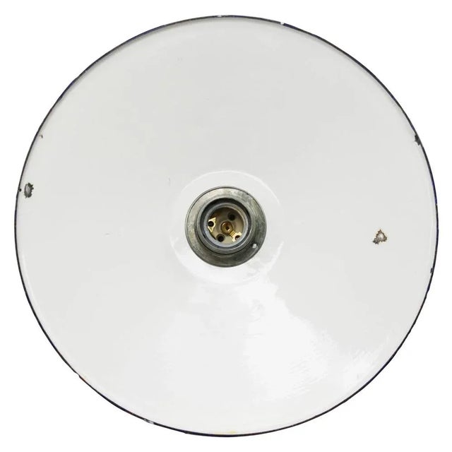 Industrial Vintage French Industrial White Enamel Pendant Lamp For Sale - Image 3 of 7