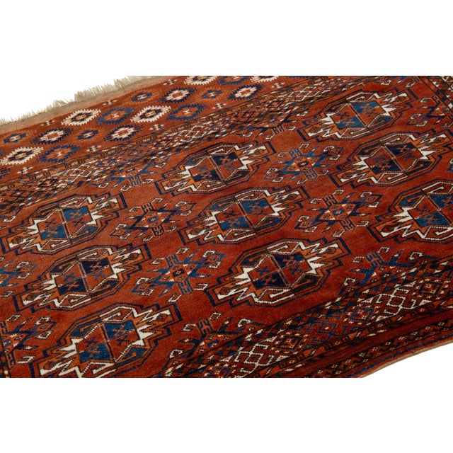 1920s 3 X 5 Antique Persian Turkmen Wool Rug in Rust Color With Allover Gul Pattern For Sale - Image 5 of 8