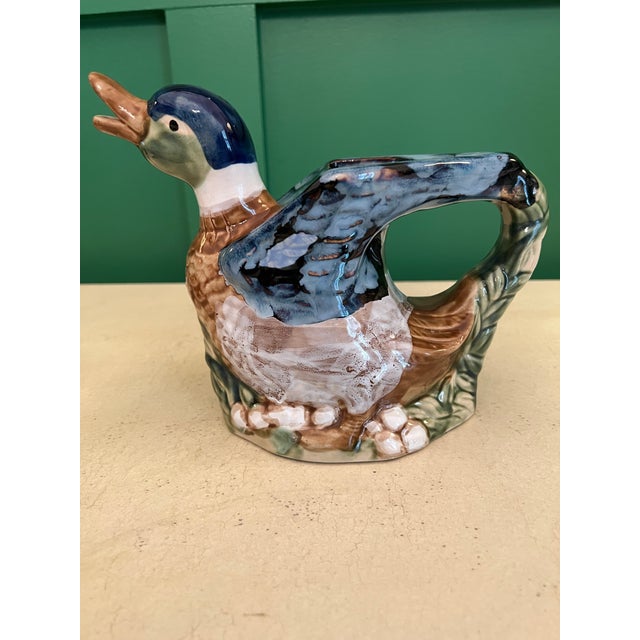 Vintage Majolica Mallard Duck Pitcher For Sale - Image 4 of 6