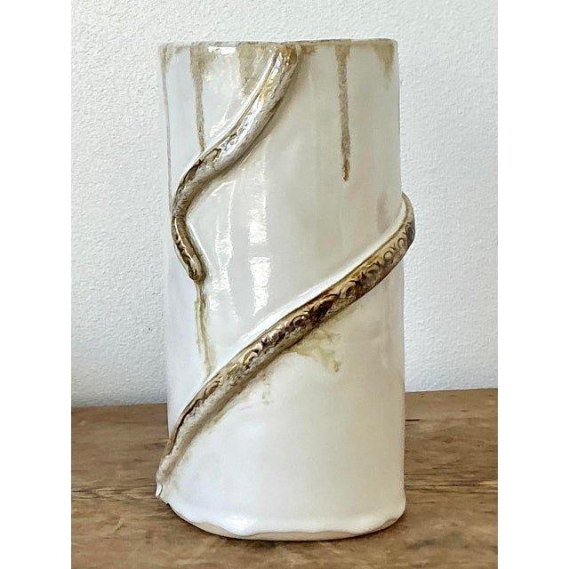 Late 20th Century Vintage Boho Original Studio Pottery Snake Vase For Sale - Image 5 of 11