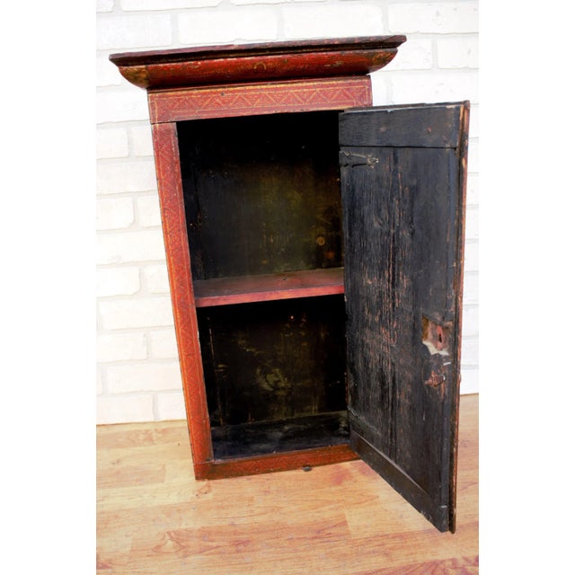 Vintage Asian Hand Painted Red Storage Cabinet For Sale - Image 4 of 11