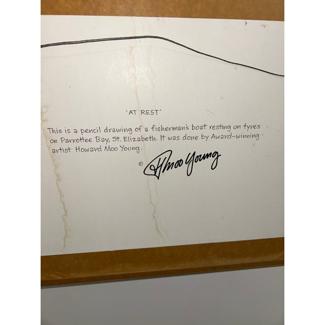 Black Howard Moo Young “At Rest” Original Pencil Drawing — Fisherman’s Boat, Signed 2011 For Sale - Image 8 of 8