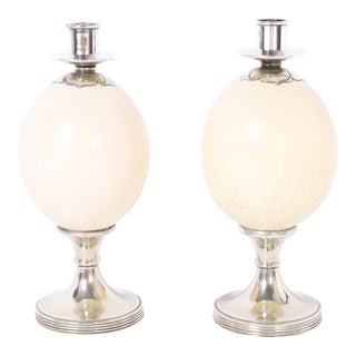 Antony Redmile Pair of Ostrich Egg Candlesticks For Sale