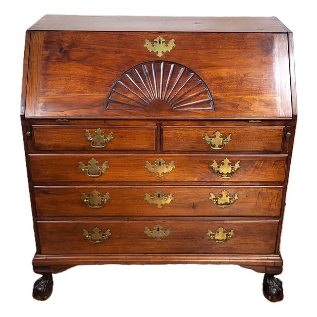 Antique American Early 19th C Mahogany Chippendale Ball & Claw Slant Front Desk For Sale