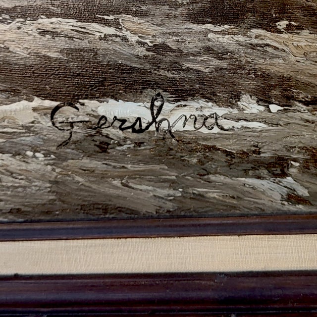 Mid-Century Vintage Monterey "Lone Cypress" Coastal Original Oil Painting Signed Gershna For Sale In Palm Springs - Image 6 of 9