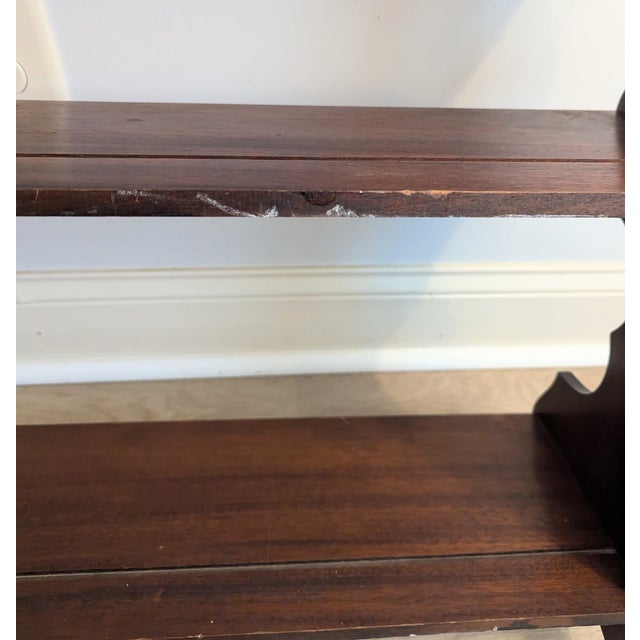 Late 19th Century Mahogany Hanging Wall Shelf Whale End Scrolled 4-Tier For Sale - Image 13 of 14