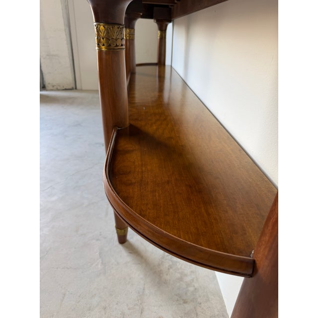 Large- French Art Deco Empire Style Mahogany & Green Marble Top Two-Tier Demilune Console Table For Sale In Miami - Image 6 of 17