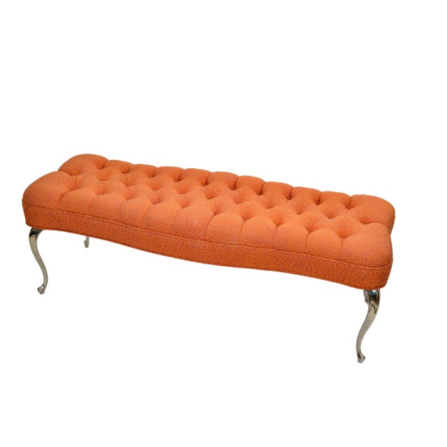 Victorian 1970s Regency Tufted Orange Bench Stainless Steel Legs In the Style of Mastercraft For Sale - Image 3 of 12