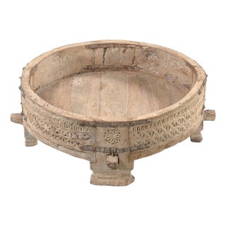 Vintage Indian Carved and Bleached Teakwood Grinder or Chakki Table For Sale
