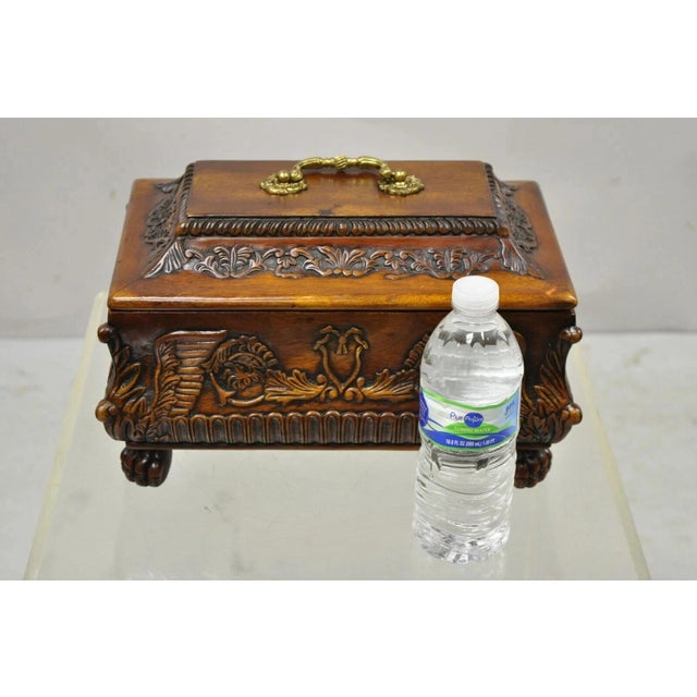 Late 20th Century French Empire Rococo Style Carved Mahogany Paw Foot Jewelry Vanity Trinket Box For Sale - Image 10 of 12