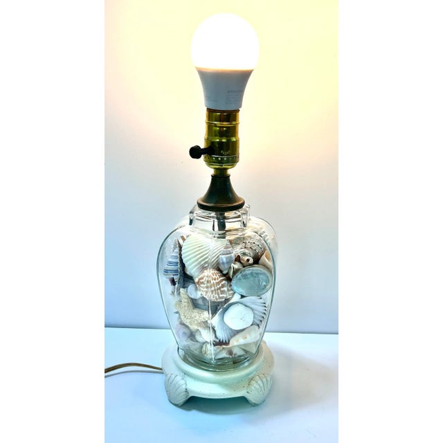 1980s Coastal Glass Table Lamp Filled With Natural Seashells For Sale - Image 10 of 10