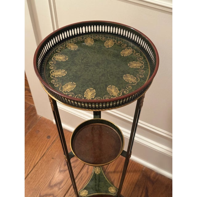 Traditional Vintage Toile Round Metal 3-Tier Italian Accent Table For Sale - Image 3 of 8