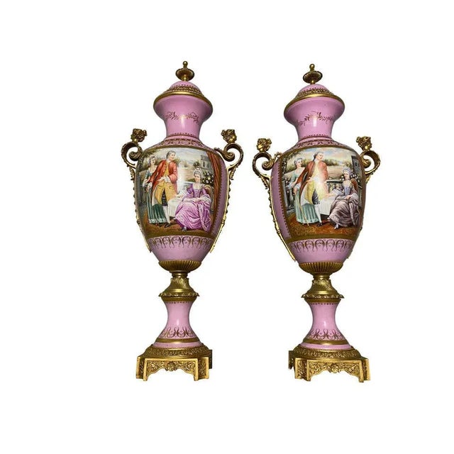 French Sèvres Porcelain Vases in Pink, 20th Century, Set of 2 For Sale - Image 10 of 16