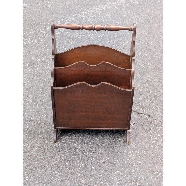 Brown Vintage Mahogany Canterbury Magazine Rack Featuring a Scalloped Wood Design For Sale - Image 8 of 9