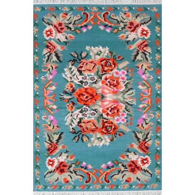 Bessarabian Style Floral Flat Kilim Rug For Sale - Image 3 of 5