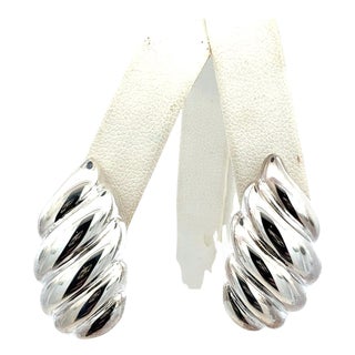 1990s Pair of Tiffany & Co Omega Back Earrings Sterling Silver Estate For Sale