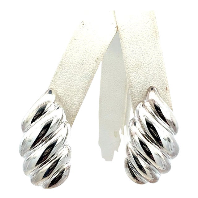 1990s Pair of Tiffany & Co Omega Back Earrings Sterling Silver Estate For Sale