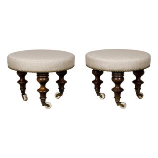 English Mahogany Stools with 19th Century Turned Legs on Casters, a Pair For Sale