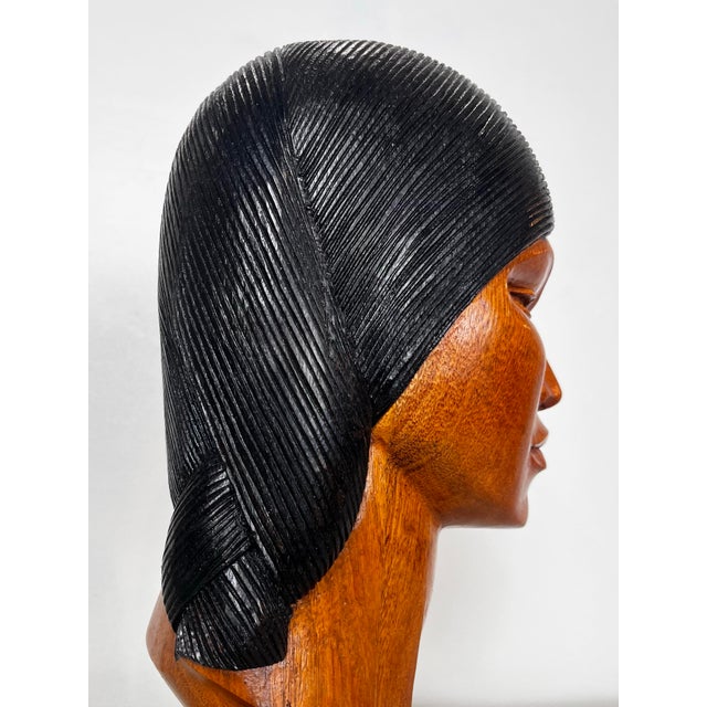Brown Vintage Carved Wood Bust Made in Bolivia For Sale - Image 8 of 12