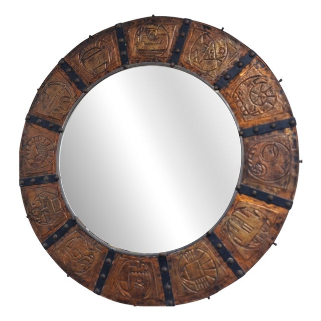 Large Vintage Serbian Copper Horoscope Mirror by Gradimir Rankovic, 1970 For Sale