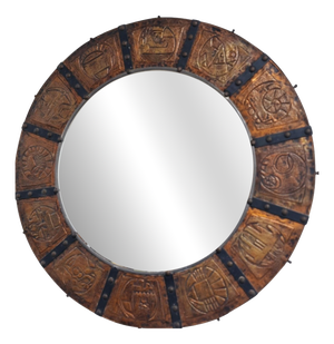 Large Vintage Serbian Copper Horoscope Mirror by Gradimir Rankovic, 1970
