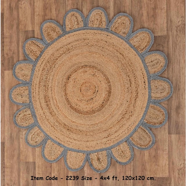Grey Round Jute Scallop Rug - 8' X 8' For Sale - Image 6 of 9