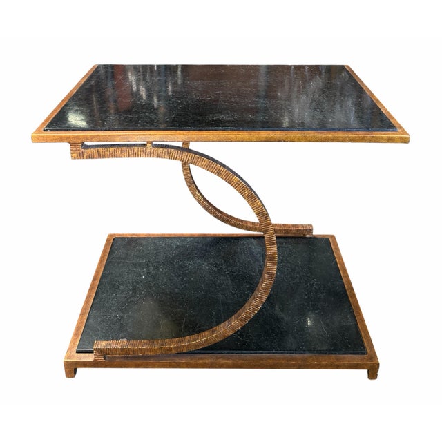 Vintage Hollywood Regency Gilt Metal and Faux Black Marble Side Tables by Maitland Smith, a Pair.