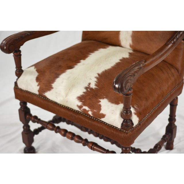 1920s Statement Pair of Grand Antique Armchairs | New Cowhide Upholstery For Sale - Image 12 of 16