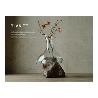 Blown Glass Vase With Natural Gobi Desert Stone Base – Sculptural Home Decor For Sale