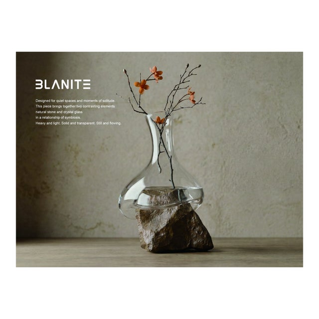 Blown Glass Vase With Natural Gobi Desert Stone Base – Sculptural Home Decor For Sale