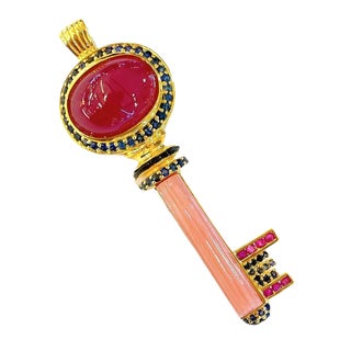 Bochic “Capri” Ruby, Pink Opal & Amethyst Pendent Set in 18K & Silver For Sale